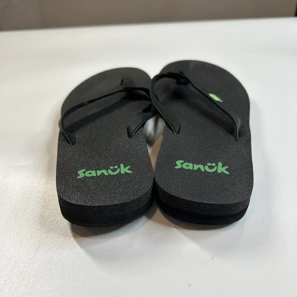 Sanuk Yoga Joy Flip Flops Womens 5 Slip On Comfort Beach Black - Picture 3 of 7
